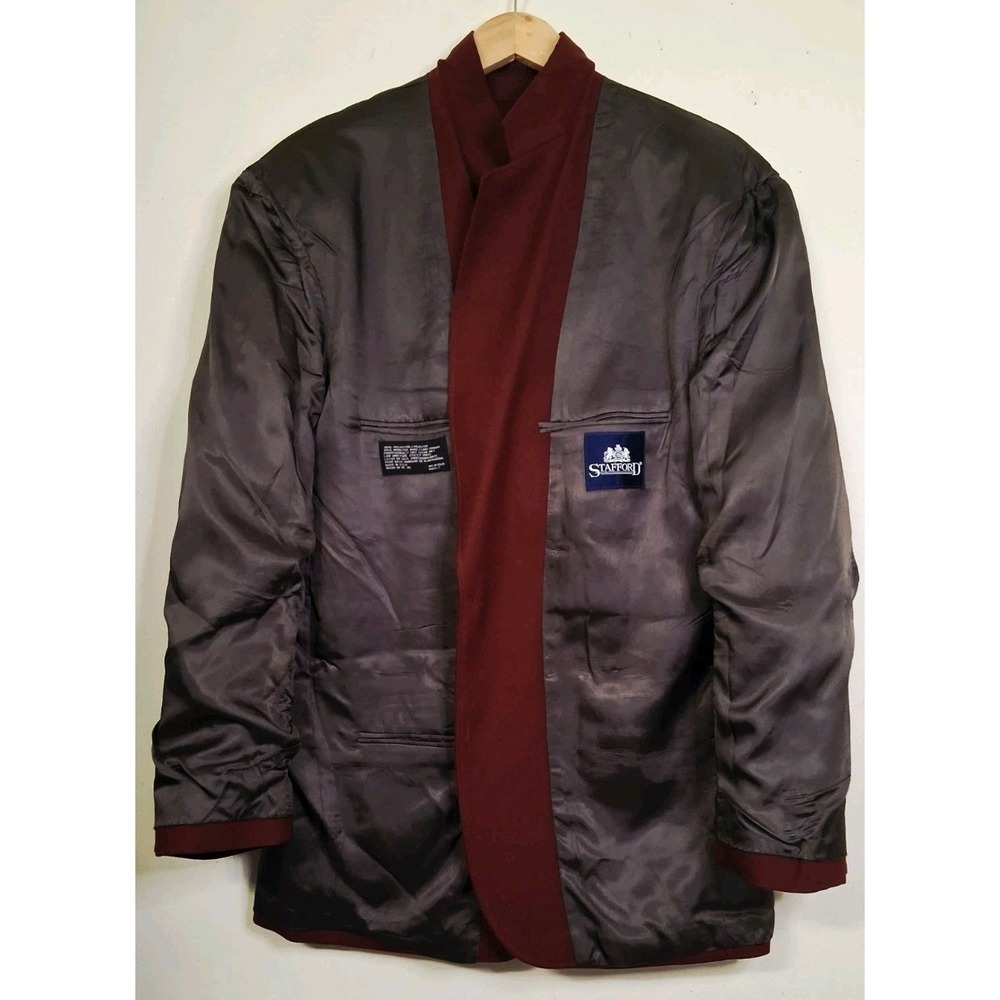 Stafford Blazer 42R Burgundy Wine Gold Buttons Hopsack Suit Jacket Sport Coat - Picture 6 of 11